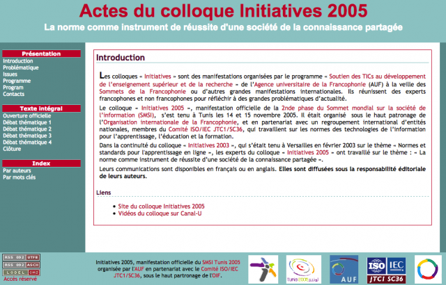 Site des actes du colloque Initiatives 2005. Page d'accueil