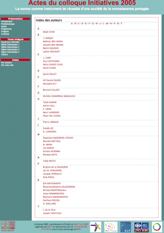 Site des actes du colloque Initiatives 2005. Index auteurs