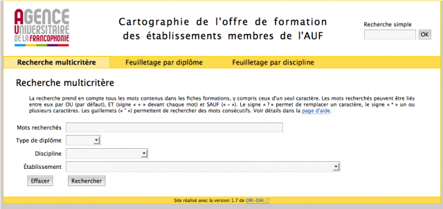 Maquette cartographie AUF. Accueil